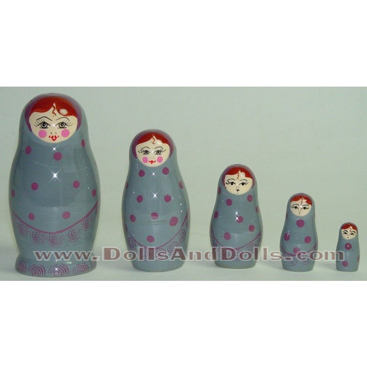 Matryoshka Russian doll - Gray with polka dots
